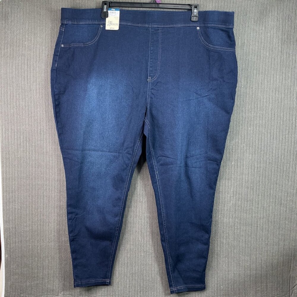 Terra & Sky Womens Plus Size 4X (28W-30W) Blue Skinny High Rise Pull-On Jeggings